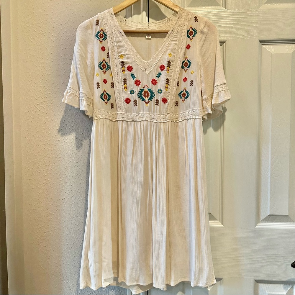 Summer dress. With embroidered aztec/ southwestern detail.